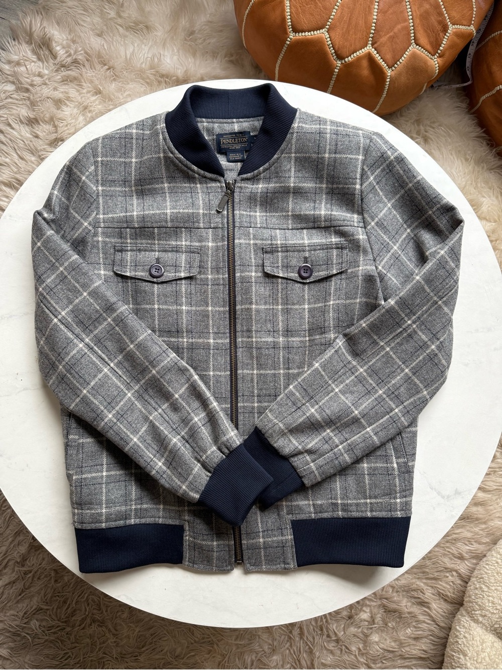 Pendleton Virgin Wool Plaid Bomber Jacket M